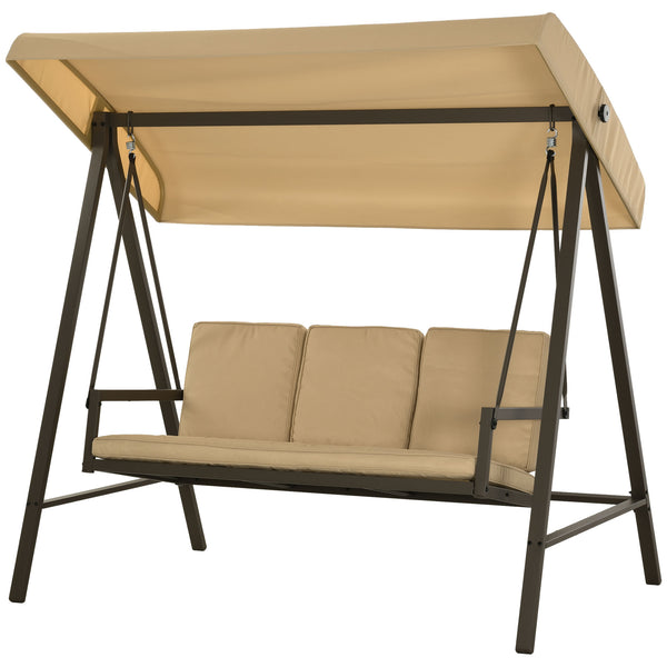 3-seater patio swing with adjustable canopy and removable cushions, beige