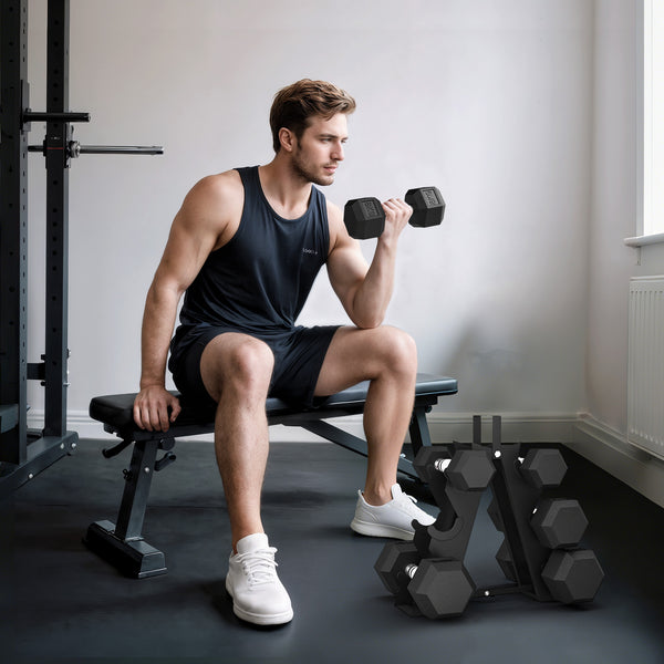 60 lb Hex Dumbbell Set with Rack, Non-Slip Handles