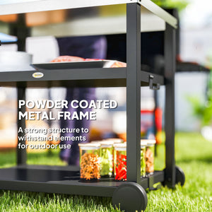 3-shelf stainless steel kitchen trolley with hooks, anthracite grey
