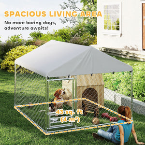 Outdoor dog kennel with adjustable and rotating bowls