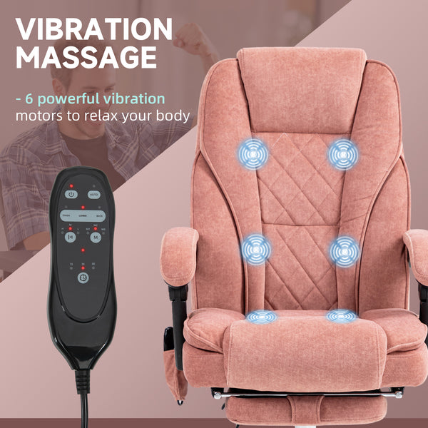 Reclining massage office chair with adjustable height and footrest, pink