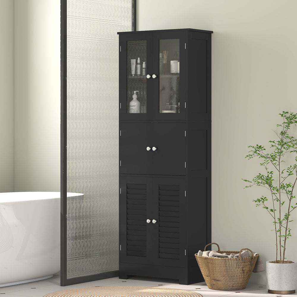 Freestanding bathroom cabinet with glass doors, black