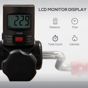 Pedal exerciser with LCD screen and massage roller for people with reduced mobility