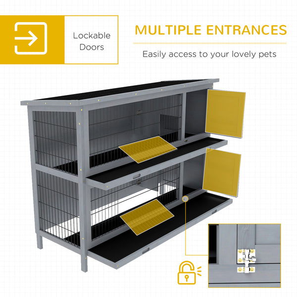 2-Tier Wooden Rabbit Hutch, Grey