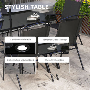 8-piece patio set with parasol, black