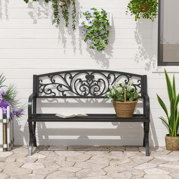 2-Seater Cast Iron Garden Bench for Patio, Black