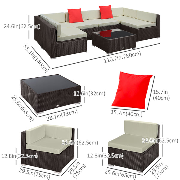 7-piece garden sofa set in woven resin, dark brown and beige