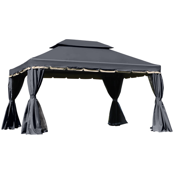 10 x 13 double-roofed gazebo with mosquito net and curtains, black