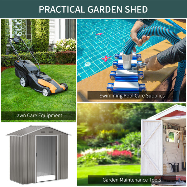 Grey metal garden shed