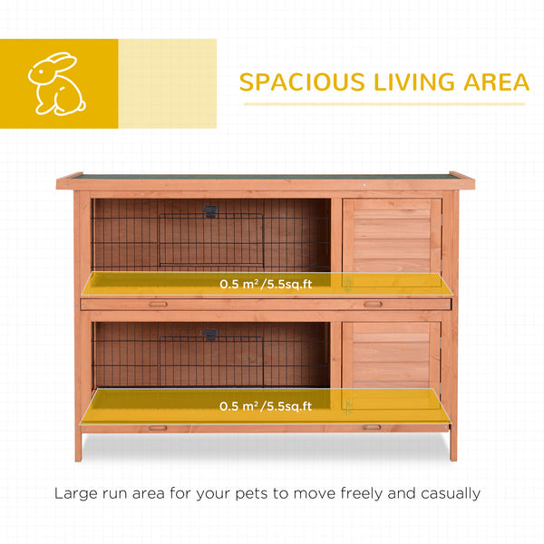 Large Wooden Pet Hutch with Locking Doors, Leak-Proof Tray and Waterproof Roof, Orange