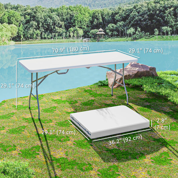 Portable folding plastic table with carrying handle
