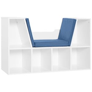 6 Compartment Bookcase with Seat Cushion for Reading Corner, Blue