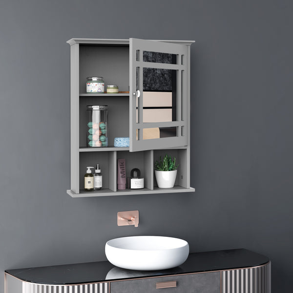 Bathroom cabinet with mirrored door and 3 shelves, gray