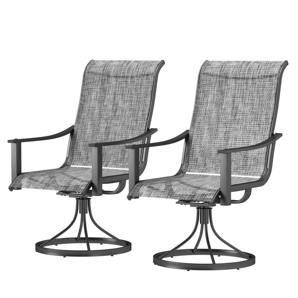 Set of 2 Mesh Patio Swivel Rocker Chairs with High Back and Curved Arms, Grey Blend