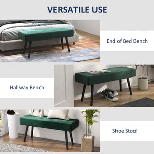 Modern Upholstered Bedroom Bench with Steel Legs, Green