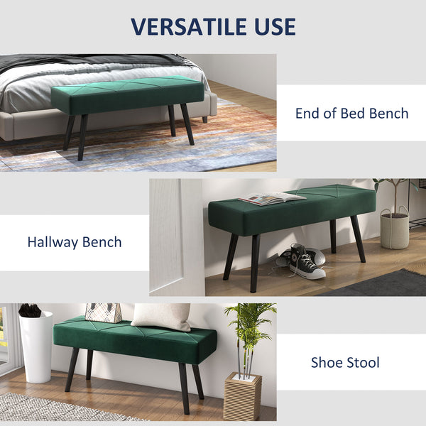 Modern Upholstered Bedroom Bench with Steel Legs, Green