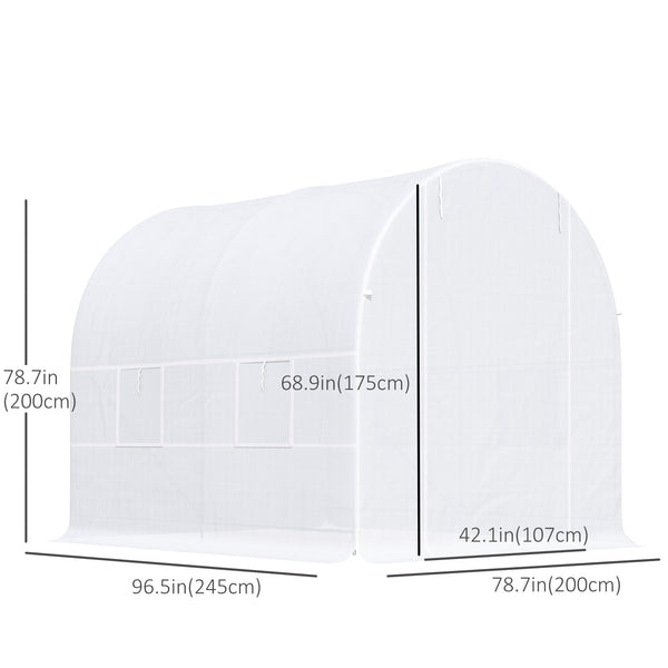 Portable tunnel greenhouse with door and ventilation window, white