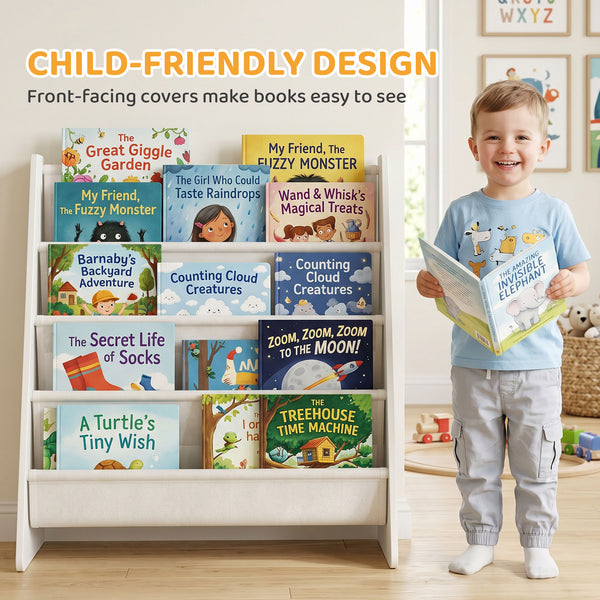 4-tier children's bookcase with open display shelf for books