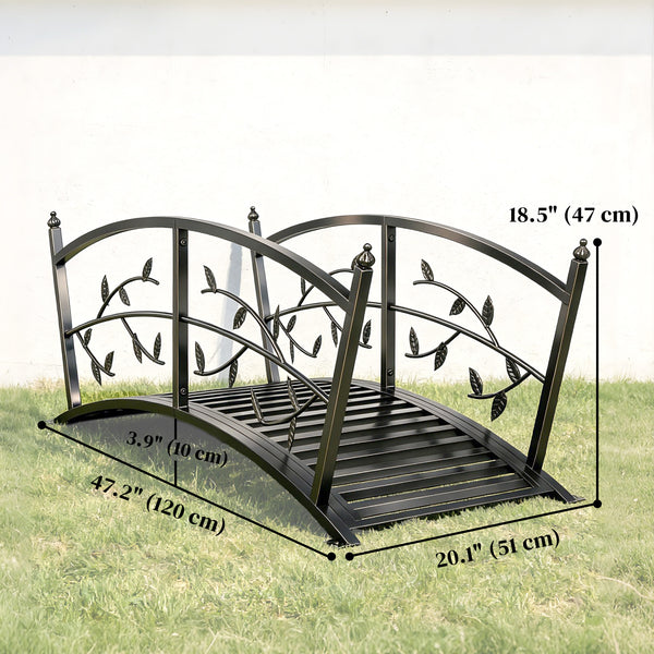 1.2m Metal Garden Bridge with Arched Safety Rail for Pond or Stream
