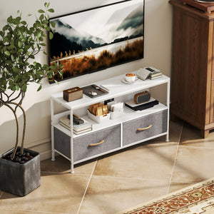 White and charcoal grey TV stand for televisions up to 47 inches with 2 drawers