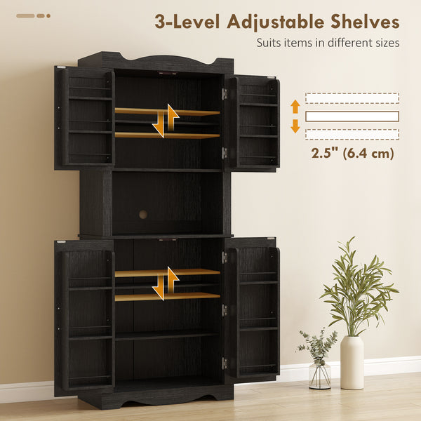 Kitchen cabinet with 12 door shelves and microwave stand, black