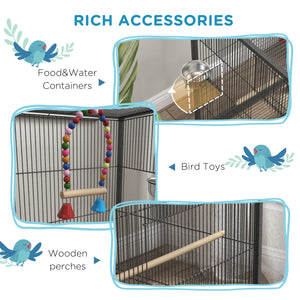 Bird cage for parrots, lovebirds, budgies and finches, gray
