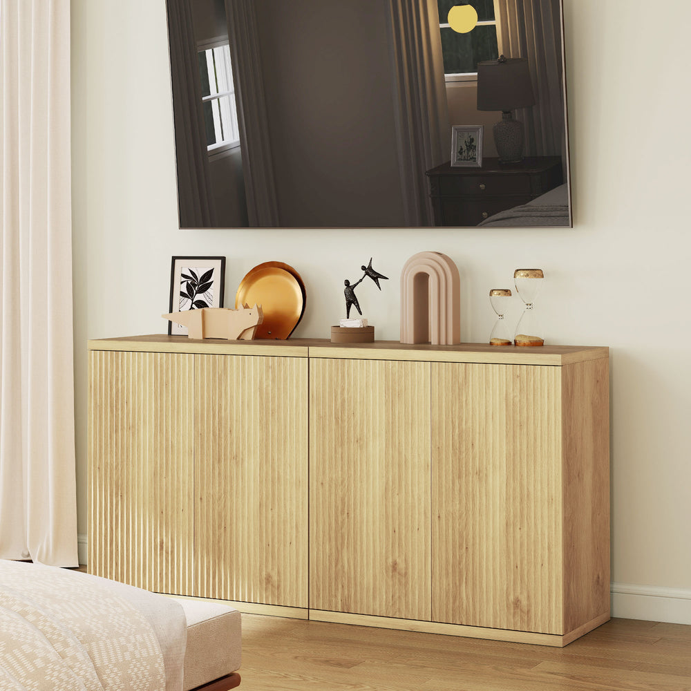 Sideboard Buffet Cabinet Set of 2, Kitchen Cabinet with Soft-Close Door and Adjustable Shelves for Living Room, Oak