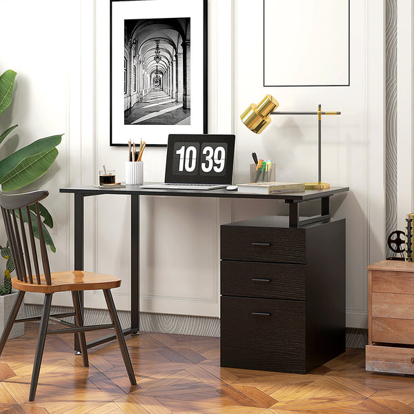 Modern Computer Desk with Storage Drawers, Black