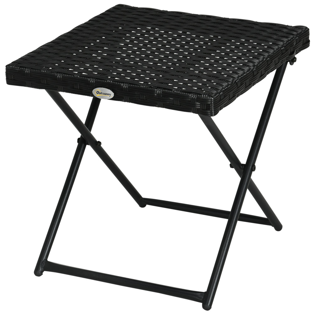 Folding garden coffee table in synthetic rattan, black