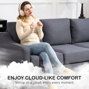 Modern pocket spring sofa, linen upholstery, thick padding, anthracite grey