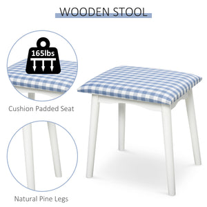 Dressing table with round mirror and 2 drawers, padded stool, white 