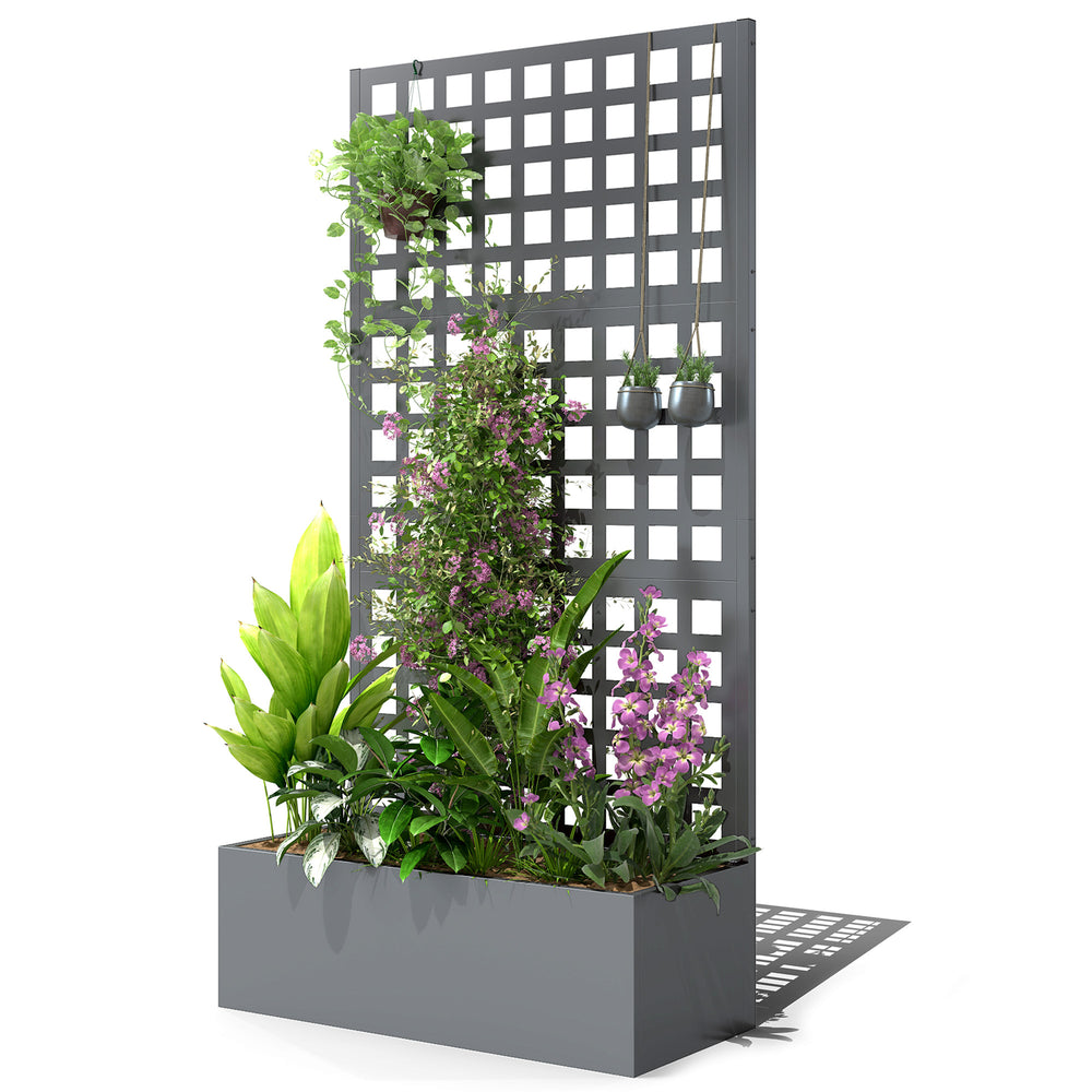 Galvanized raised planter with trellis for climbing plants, vegetables and vines