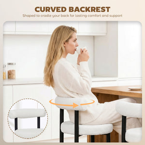 Set of 2 sherpa-padded bar stools with backrest and footrest for kitchen island