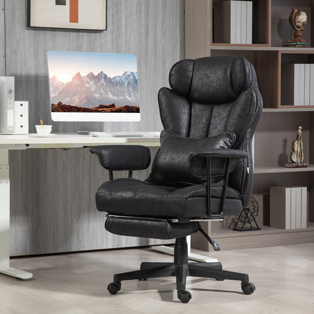 Office chair with footrest and lumbar support, black