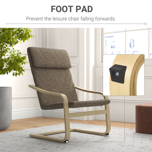 Upholstered accent chair with armrests and wooden frame – Dark brown