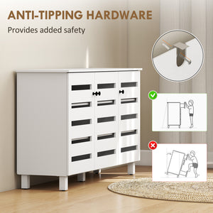 Shoe cabinet with 2 cupboards and adjustable shelves for 15 pairs, white
