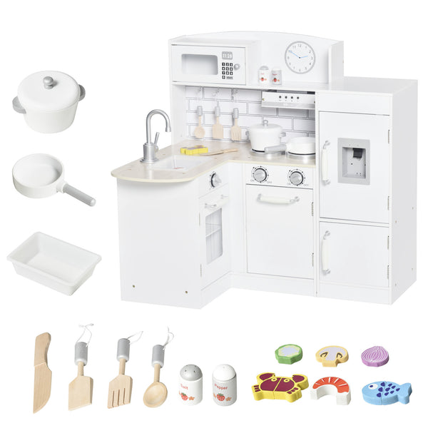 Kids Kitchen with Water Fountain, Microwave and Accessories, White