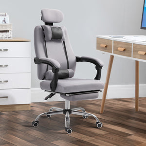 Ergonomic high-back office chair with footrest and lumbar support, grey