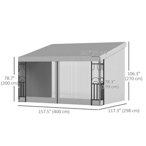 10' x 13' Wall Pergola with 2 Curtains and 2 Nets, UV Resistant, for Patio, Light Grey