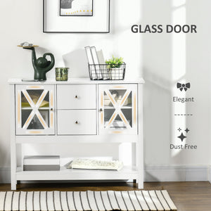 Glass Door Sideboard with Storage Drawers and Adjustable Shelves, Console Table for Living Room, Kitchen, Entryway, White