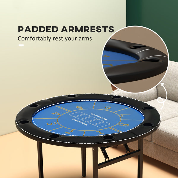 Folding Poker Table with Cup Holders, Black and Blue