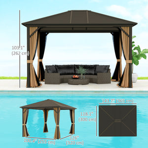 10' x 12' Deluxe Hardtop Gazebo with Aluminum Frame for Patio, Cafe