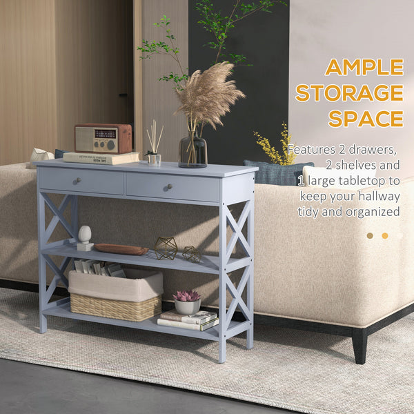 Modern entrance console with 2 drawers and 2 shelves, gray