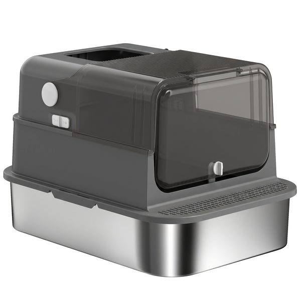 XXL stainless steel enclosed litter box, black