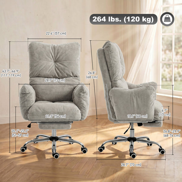155° reclining office chair with footrest, light gray