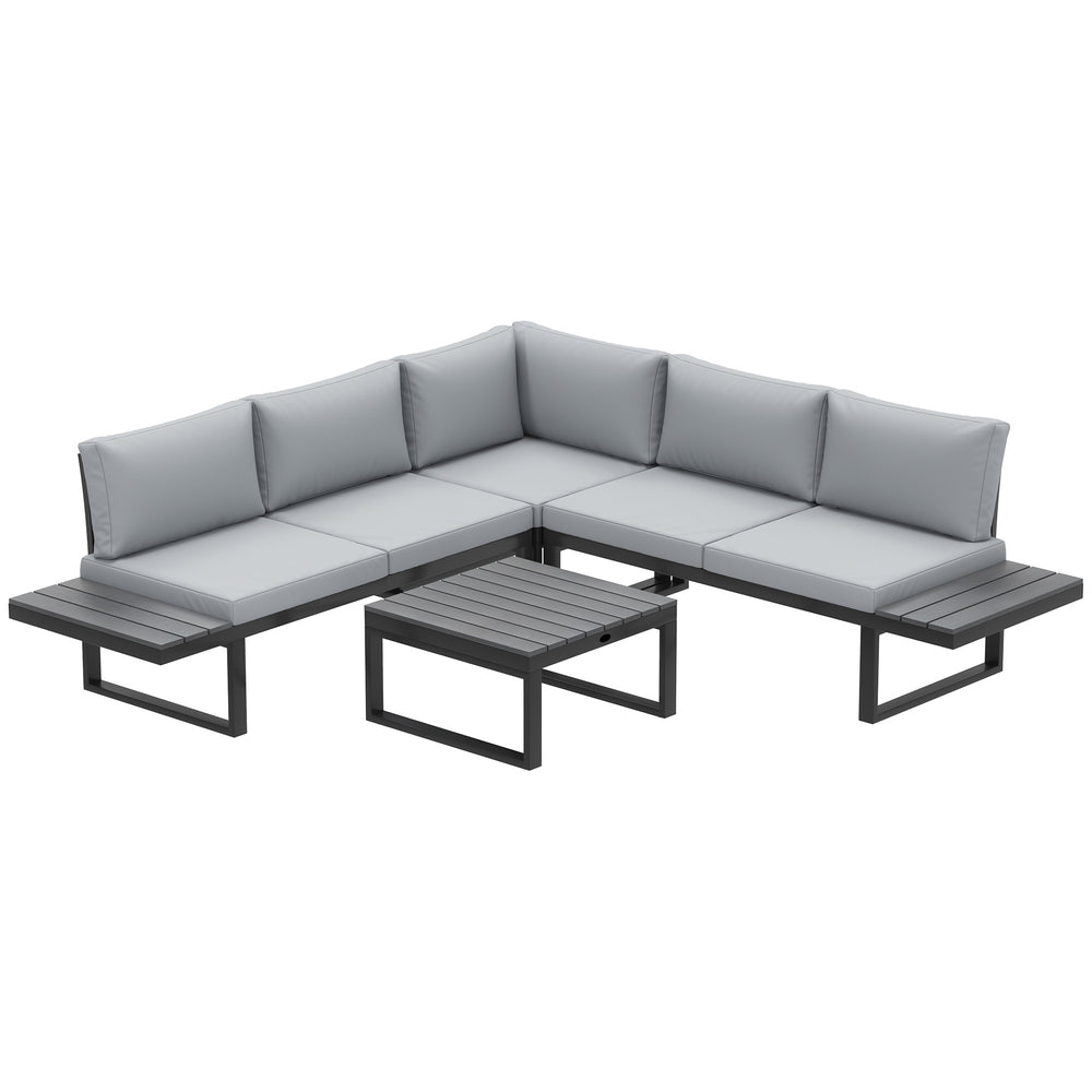 4-piece garden furniture set, 5-position reclining corner sofa, grey