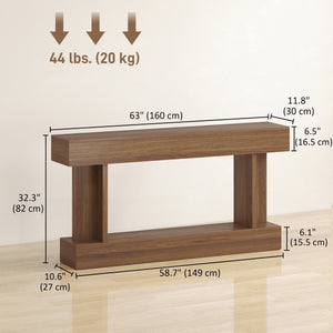 Vintage-style console table, narrow, with storage shelf, dark brown