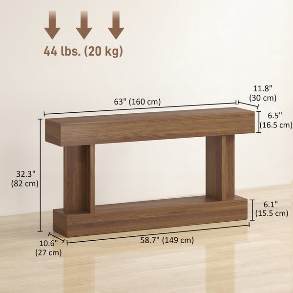 Vintage-style console table, narrow, with storage shelf, dark brown