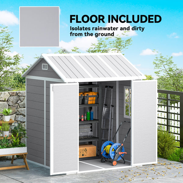 Resin garden shed with floor, window, lockable doors and ventilation, grey