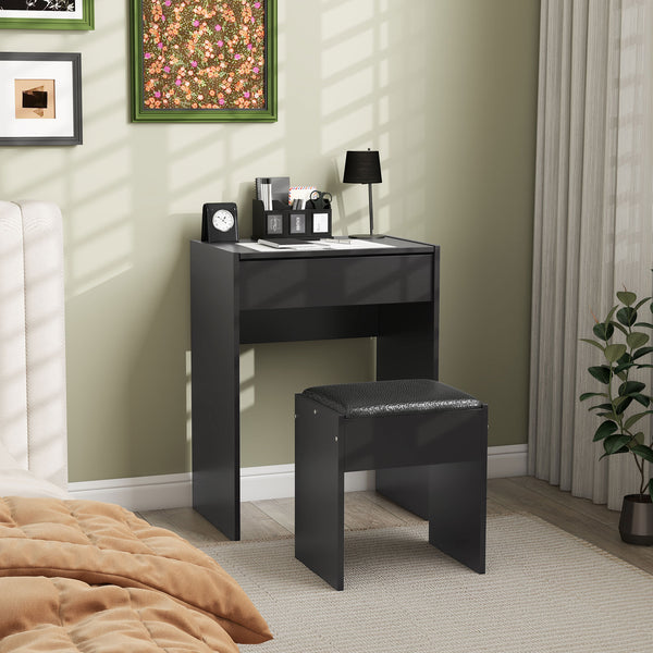 Modern dressing table with makeup table and padded stool, black